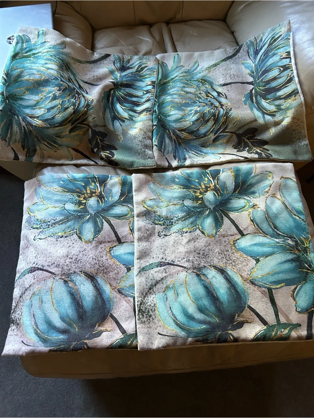 Teal Floral Decorative Throw Pillow Covers